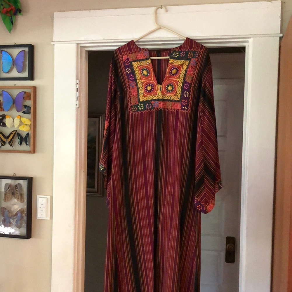 Exquisite 1970s couture maskit Israel hand embroidered kaftan